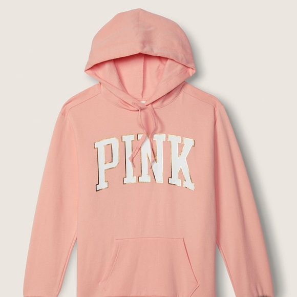 Victoria’s Secret Pink Lounge Campus Pullover Hooded Sweatshirt Rosy Nectarine - Picture 2 of 11